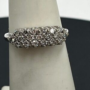 LAH 14K Vintage White Gold Triple-Row Diamond Prong Round Cluster Ring Sz 6.5